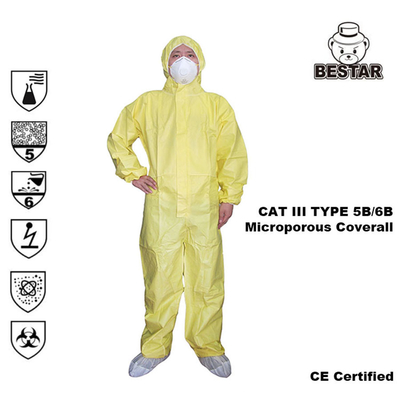 روپوش پزشکی یکبار مصرف Cat III Type 5B/6B لباس محافظ شیمیایی برای بیمارستان