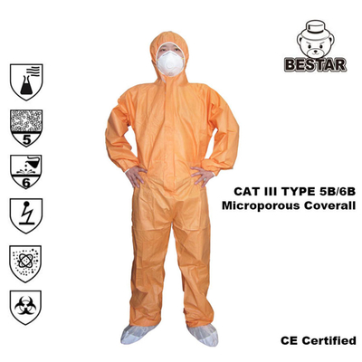 CAT III EN14126 کت و شلوار پزشکی یکبار مصرف آزمایشگاهی نوع 5B/6B برای بیمارستان